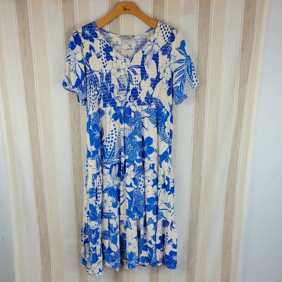 Polagram Floral Midi Dress Blue‎ White Size 2XL Modest - Picture 1 of 12